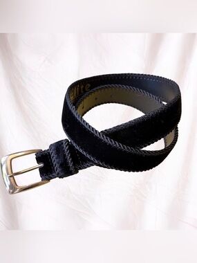 Vintage Elite Black Velvet Dress Belt Gold Tone Brass Buckle Women's Size M